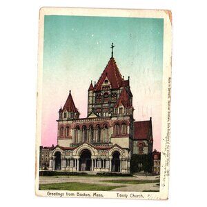 Vintage 1906 Postcard Trinity Church Boston Mass. Mailed To Waterbury CT Antique